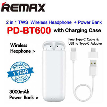 REMAX PD-BT600 2 IN 1 PRODA TWS AIR PLUS WIRELESS HEADPHONE WITH CHARGING CASE + 3000 MAH POWER BANK