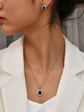 Picture of Women's accessories delicate zircon blue color necklace + earring